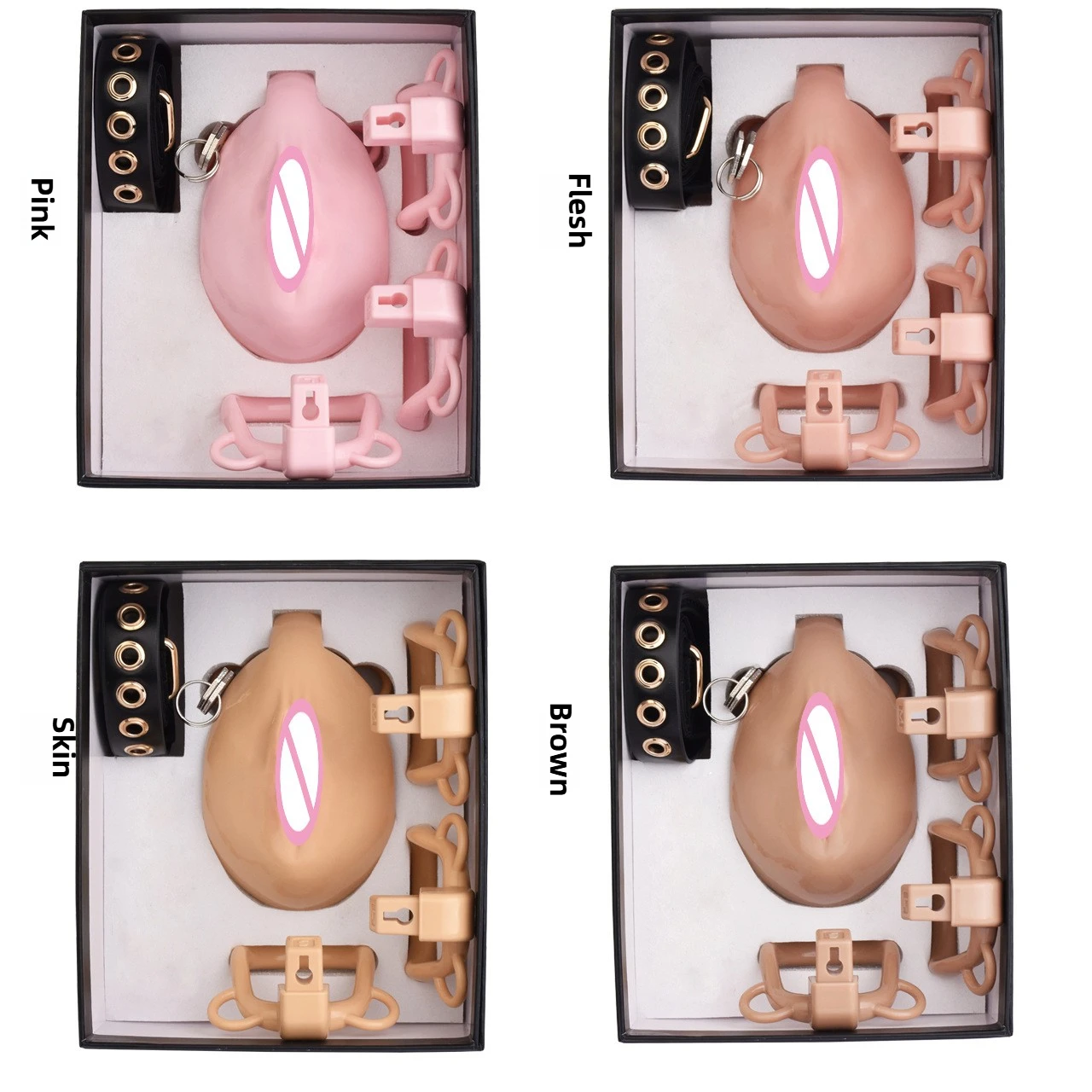 Sissies Clitotis Pussy Hole Chastity Cage with Adjustable Elastic Band Belt for Men Curve Plastic Cock Cage Bondage Sex Toy