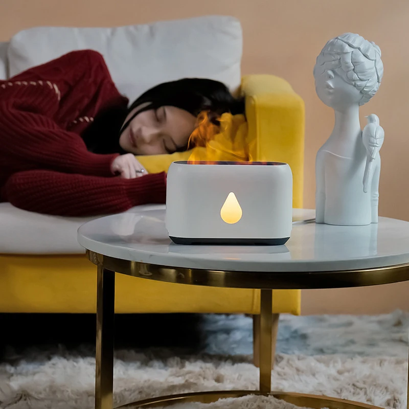 NJH18 새로운 불꽃 공기 가습기 에센셜 오일 디퓨저 아로마 초음파 미스트 메이커 홈 룸 아로마 테라피 야간 조명