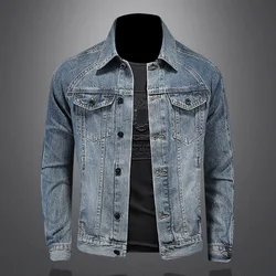 High Quality Denim Jacket Men Slim Fit Fashion Handsome Trend Business Casual Boutique Denim Jacket  Polyester  Puffer Jacket