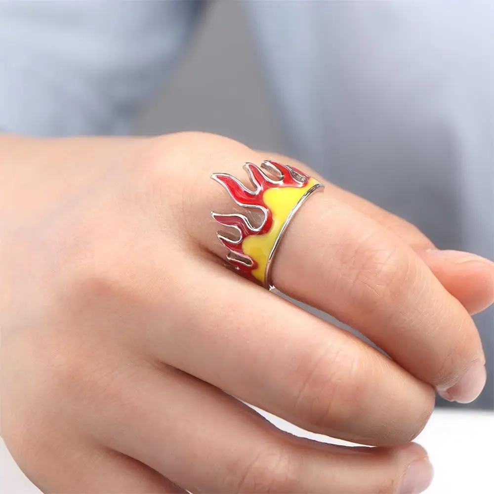 Trendy Cool Flame Ring Personality Euro-American Hip Hop Style Ring Fashion Daily Decoration Open Adjustable Ring Gift