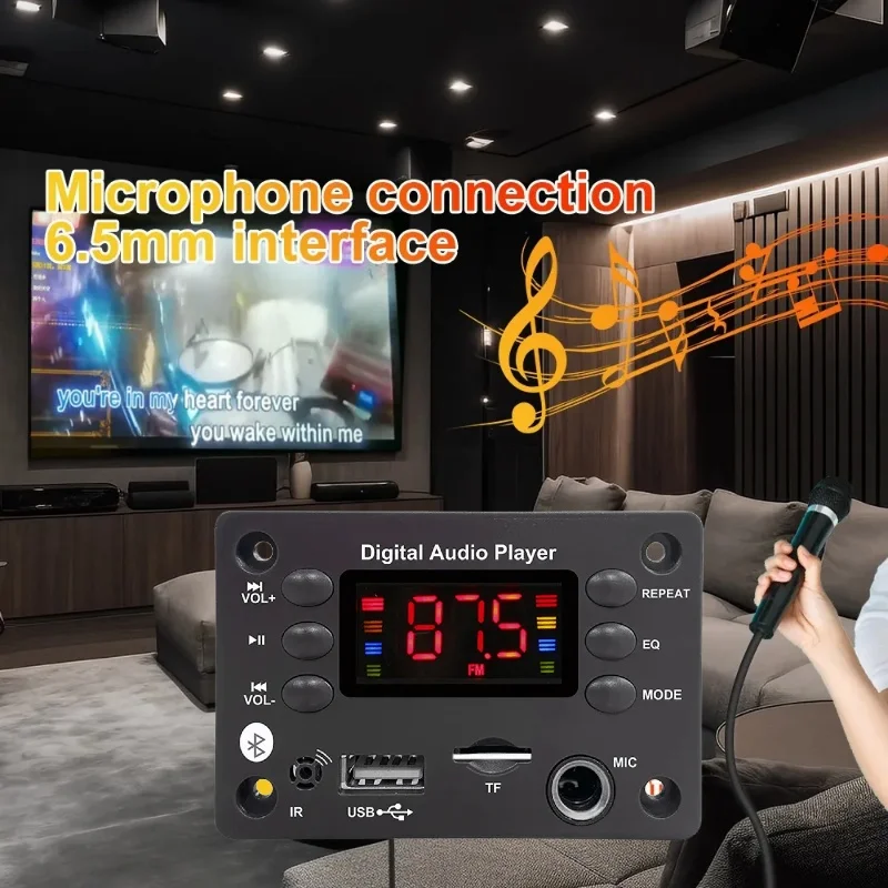 Bluetooth 5.0 DC 12V MP3 Decoder Board Wireless Car MP3 Player USB Handsfree Microphone Recording TF FM Radio Power Off Memory