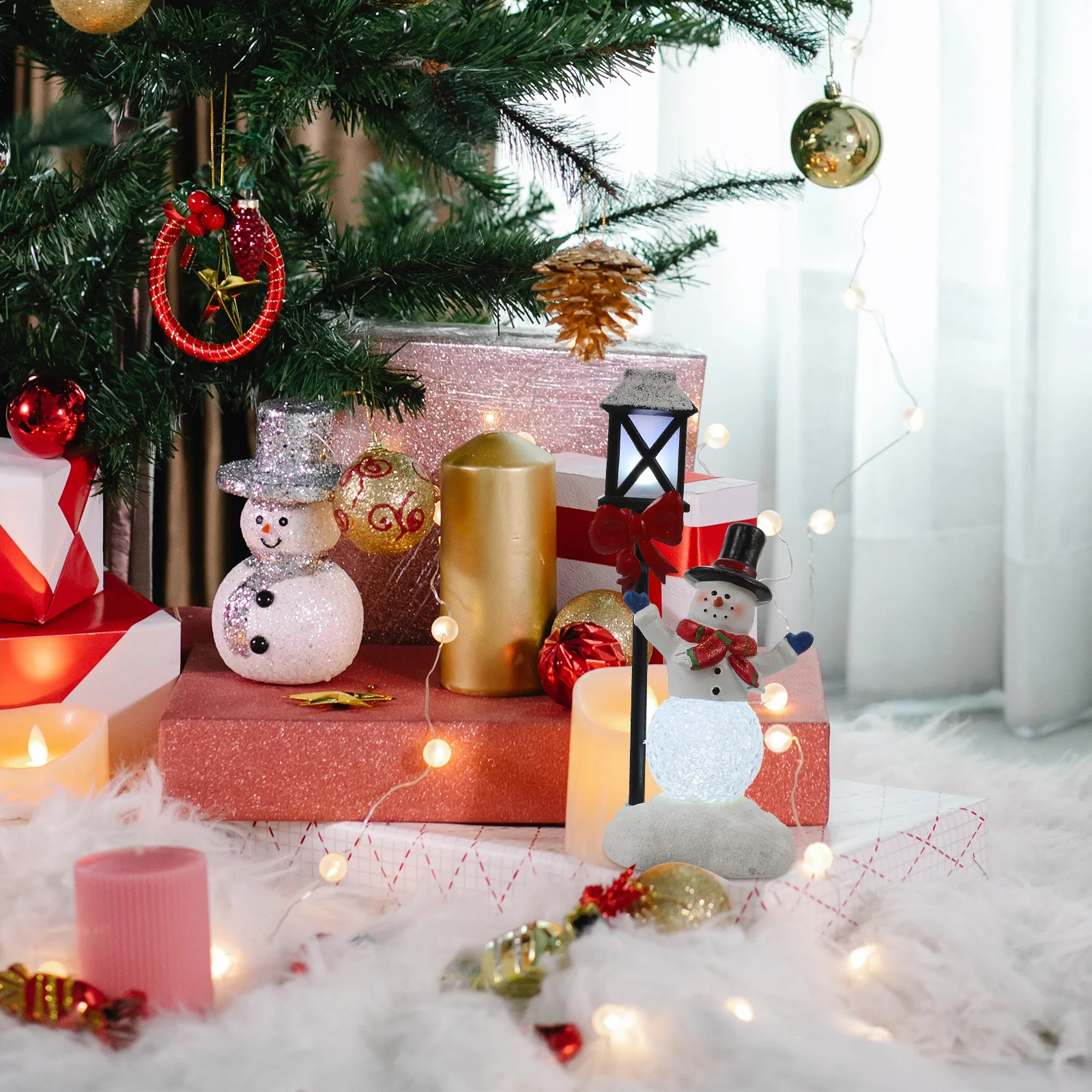 1 قطعة ضوء الليل ثلج عيد الميلاد تحت عنوان الراتنج الحرفية شيك ديكور المنزل سطح المكتب مهرجان ضوء تزين ديكور مضيئة