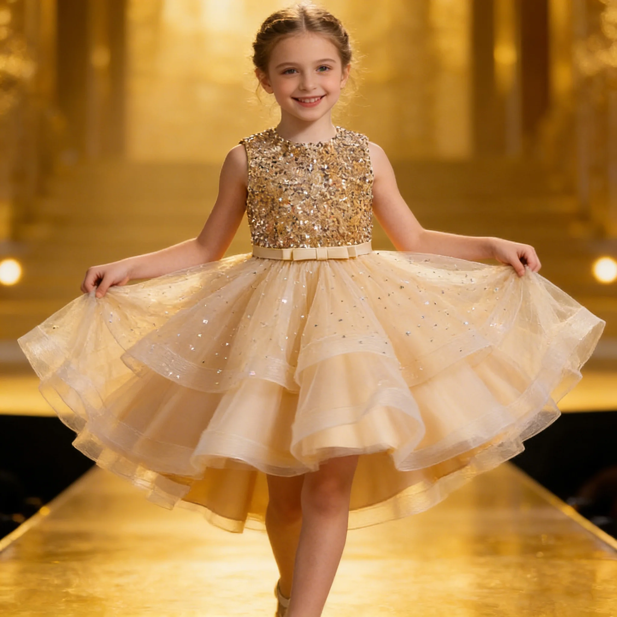 Flower Girls Princess Sequins Baby Wedding Christmas Party Trailing Dress Teenager Children Kids Elegant Vestidos for 3-15Years