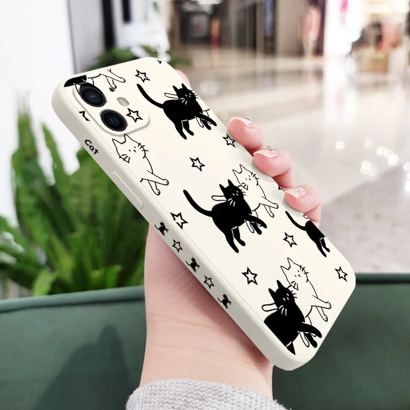 Star Cute Cat Phone Case For iPhone 12 11 X XR XS 8 7 SE2 Plus Pro Max Mini Silicone Cover