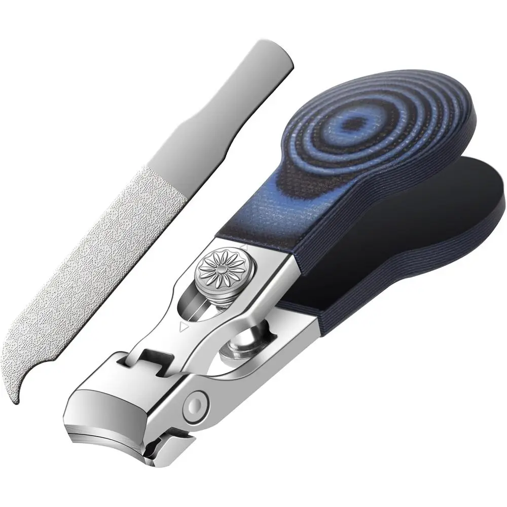 

Heavy-Duty Wide Jaw Nail Clippers for Thick Nails - Ideal for Men and Women (Round Blue)