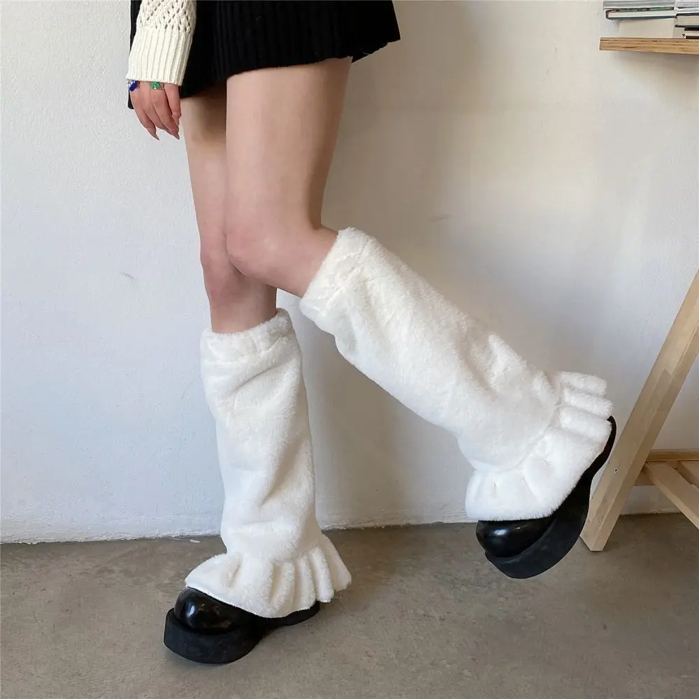 Women Leg Warmers Cover New Japanese Harajuku Style Ruffles Leg Socks Plush Sweet Velvet Foot Warmer Socks