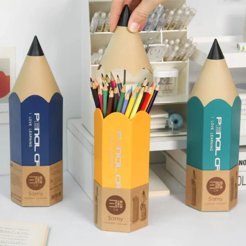 Pencil Shaped Pen Holder Creative Desktop with Cover Dustproof Stationery Storage Pen Case Office Desk Organizer Brush Holder