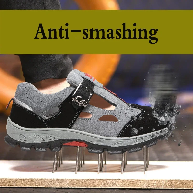 Labor Insurance Shoes Men Steel Toe Caps Anti-smashing Safety Shoes Breathable Deodorant Wear-resistant Work Sandals Zapatillas