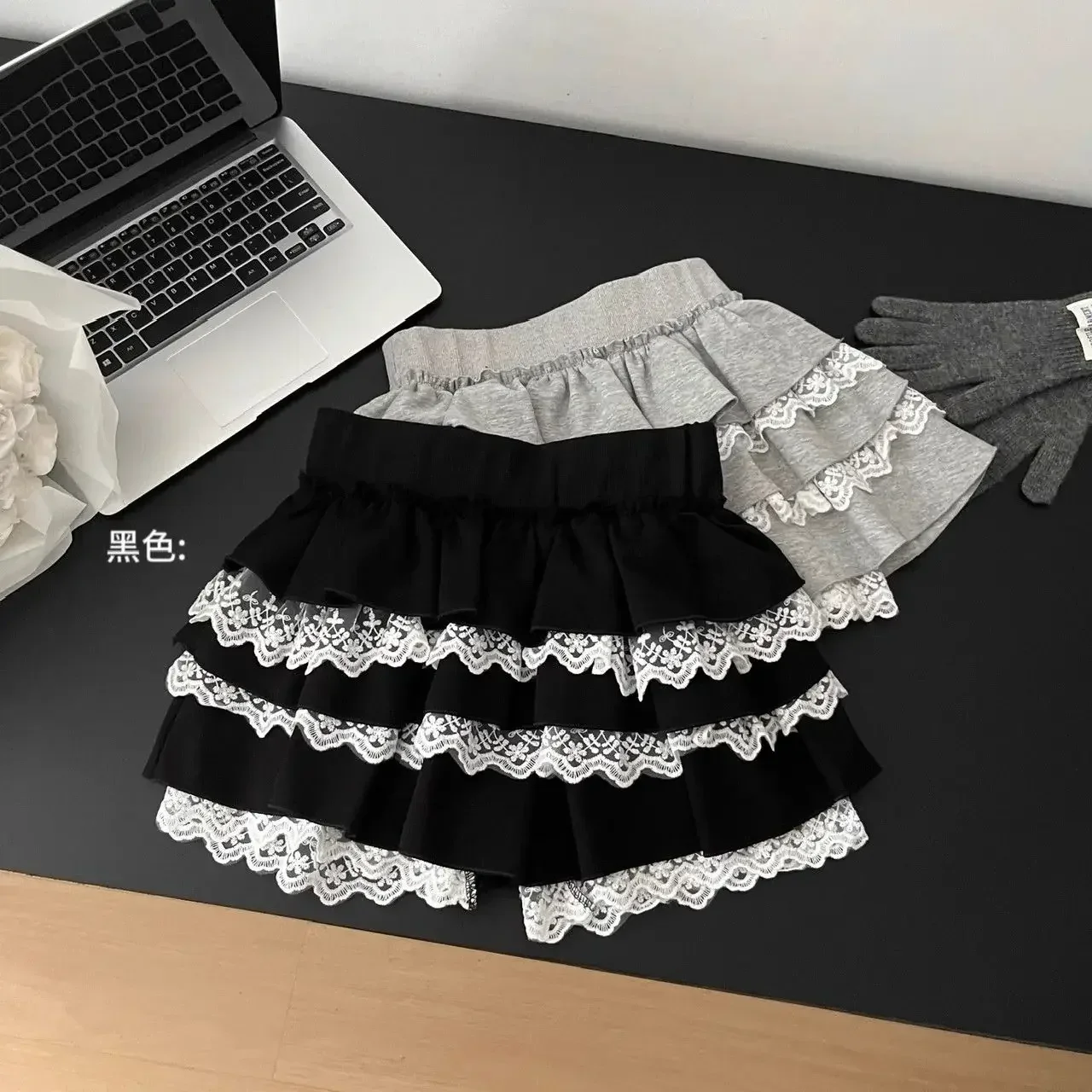 Women Sweet Patchwork Lace Pleated Skirt Elastic Waist A-line Skirt Lovely Ruffles Pleated Mini Dress 2025 Sexy Summer Clothes