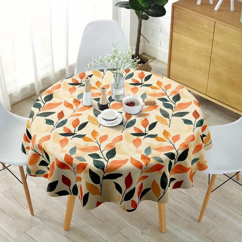 1 piece of vintage green leaf circular tablecloth - 60 inches - Autumn style polyester tablecloth