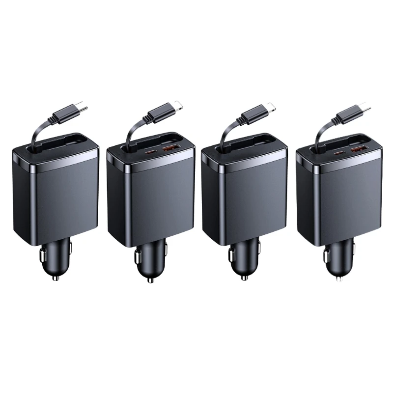 

Retractable Car Chargers, 3 in 1 Fast Charging Car Chargers 125W Car Chargers Adapter, Retractable Cable and 2 USB Ports