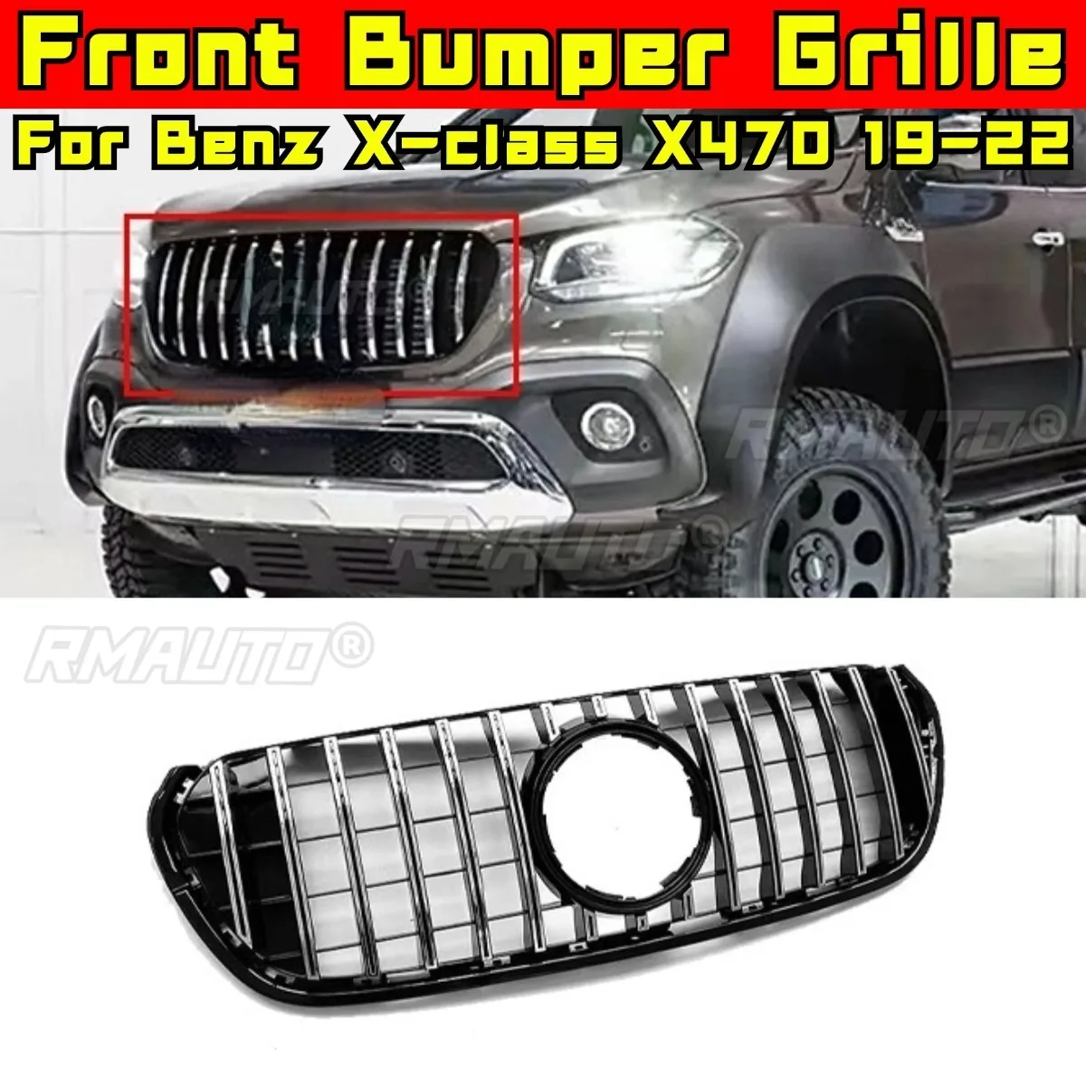 

Car Bumper Grill Decorative Strips Racing Grille GT Style Front Bumper Grill For Mercedes Benz X-class X470 2019-2022 Exterior