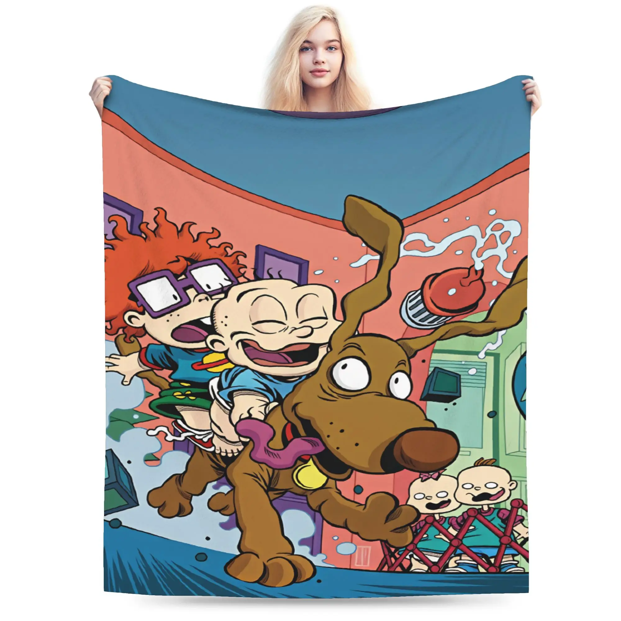 Warm Comfy Throw Blanket Picnic Rugrat Character Blanket  Flannel Bedspread For Living Room Trend Sofa Bed Cover