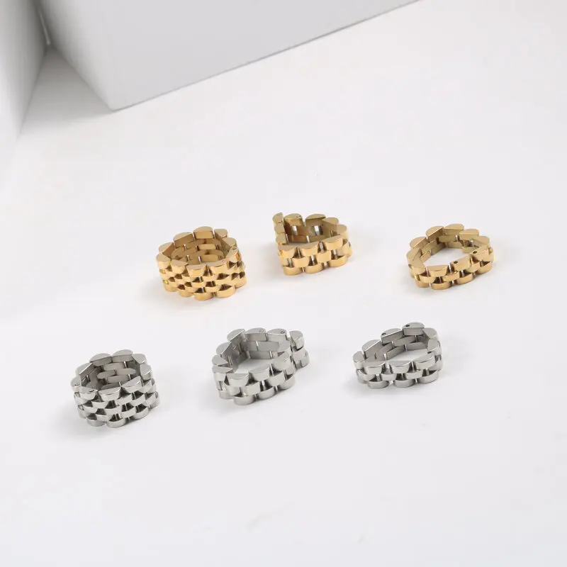 Joolim Jewelry Wholesale High End PVD Waterproof&Tarnish Free Classic Tank Chain Adjustable Stainless Steel Ring for Women