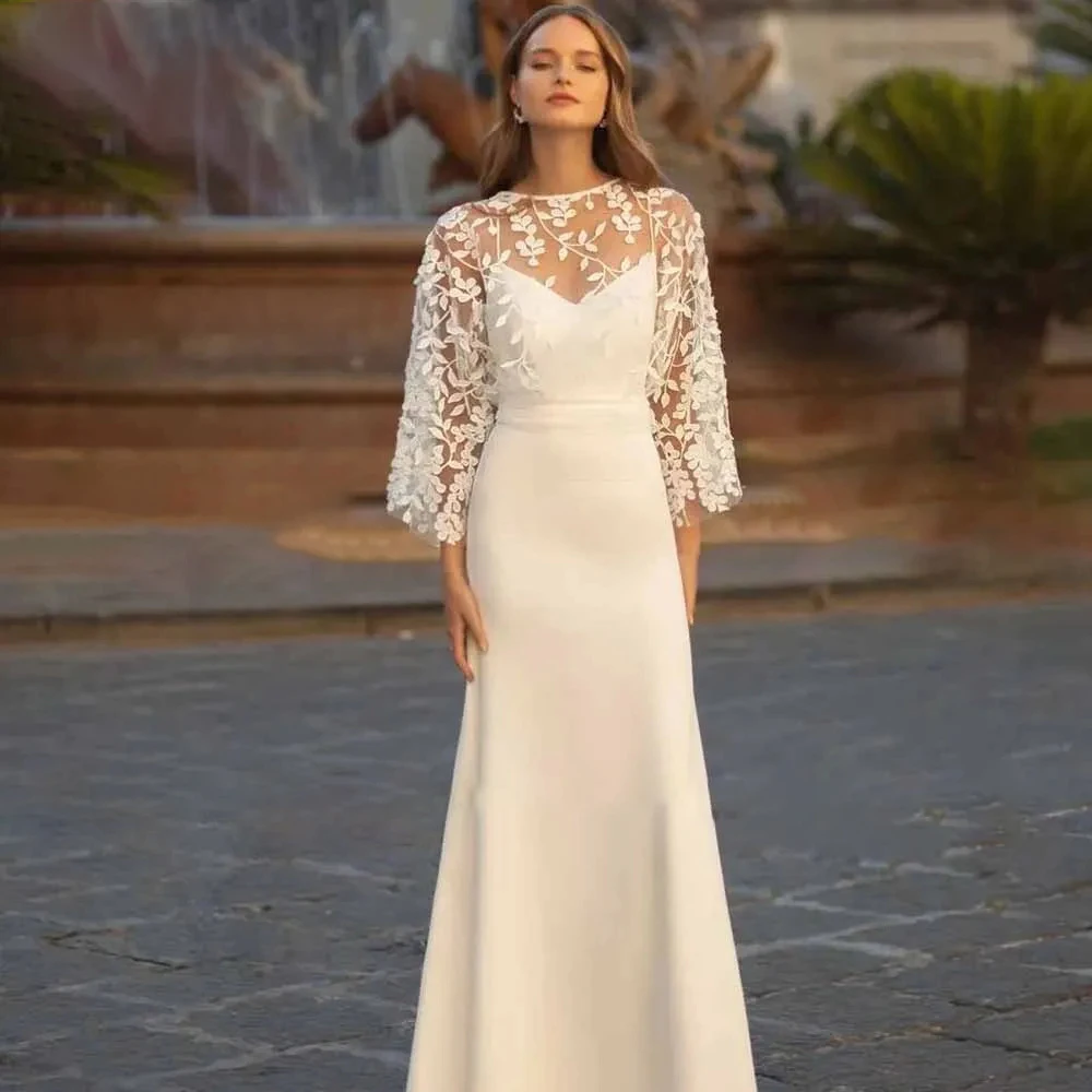 

Women's Formal Evening Gowns Appliques Mermaid Evening Dresses 3/4 Sleeve Elegant Formal Party Dress Luxury Formal Wedding Gowns