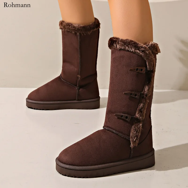 

Winter Women Platform Shoes Keep Warm Mid-Calf Snow Ladies Comfortable Brown Long Boots