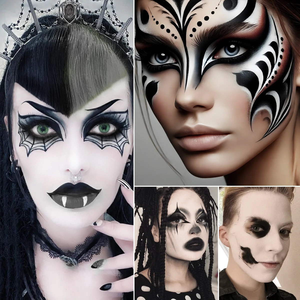 Black White Matte Makeup Palette, Halloween Black White Gothic Foundation & Eye Shadow, Makeup Smokey Eyes,Cosplay & Costume