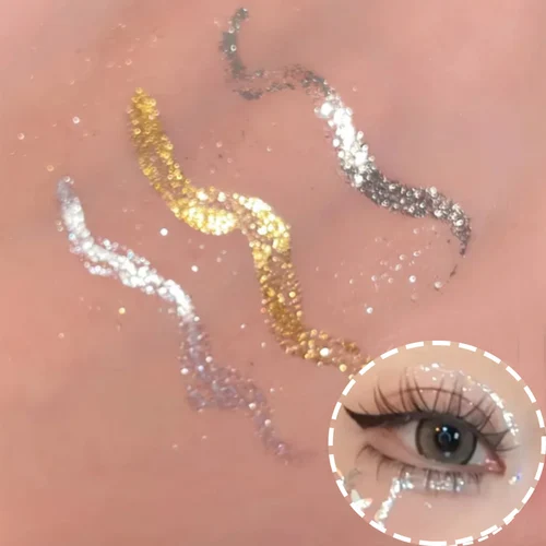 Delineador de ojos brillante con diamantes, sombra de ojos resistente al agua, plata, oro, brillo suave, lentejuelas, delineador de ojos, sombra de ojos, maquillaje, herramienta cosmética de belleza