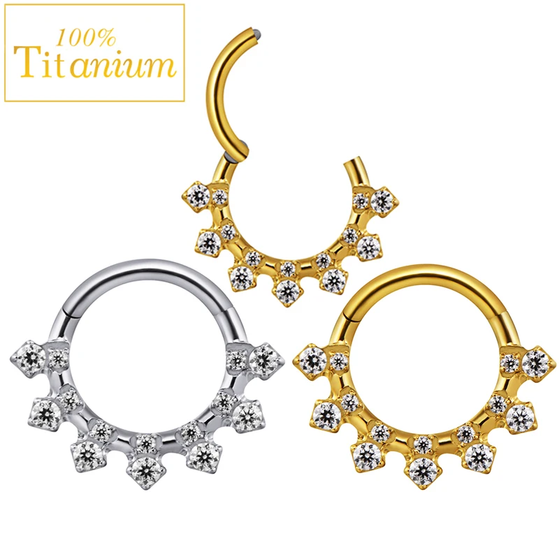 ASTM F136 Titanium Fashion Body Jewelry CZ Nose Rings 16G Hinged Segment Clicker Hoop Helix Daith Tragus Septum Piercing Earring