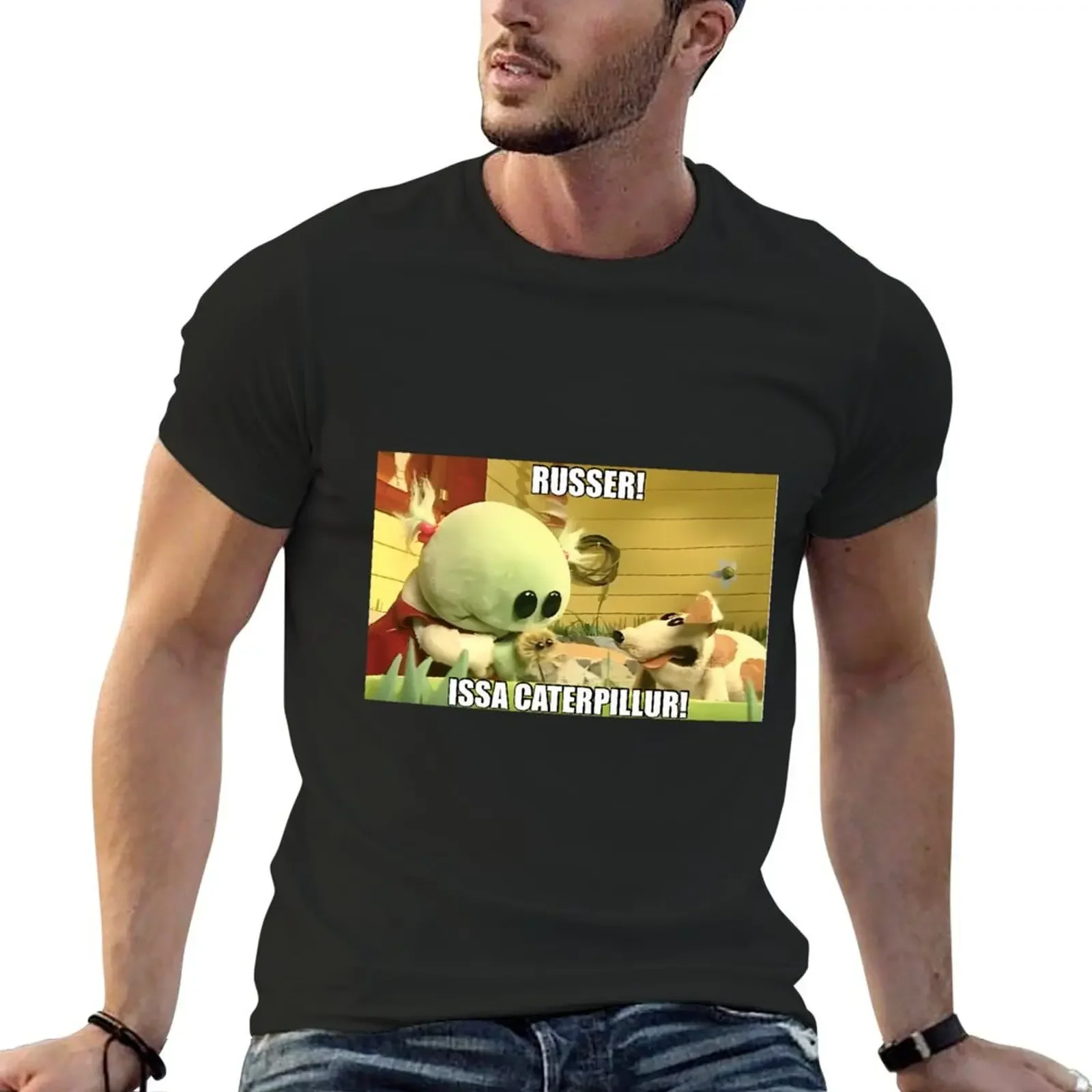 Russer Issa Caterpillur (Meme) T-shirt summer tops Aesthetic clothing customs plain t shirts men