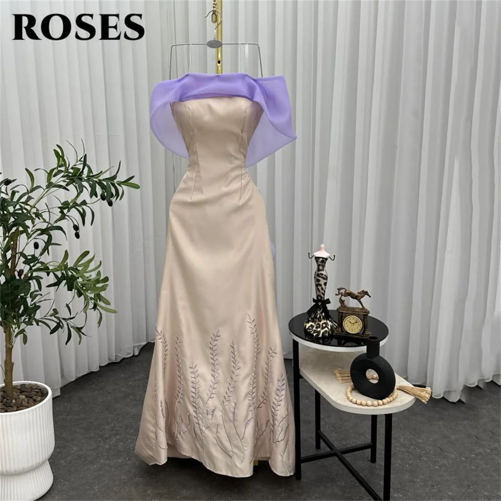

ROSES Champagne Party Dresses Off Shoulder Embroidery Evening Dresses Purple Layered Ruffles Gala Dresses for Women Customized