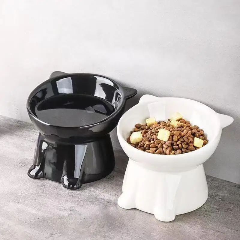 Tigela Elevada Inclinada Antitombamento para Gatos, Proteção do Pescoço, Comedouro e Bebedouro Duplo para Animais de Estimação, Grande Capacidade, Suprimentos para Animais de Estimação