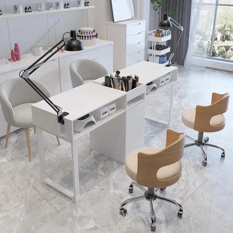 Cream Style Japanese Manicure Table Simple Retro Nail Artist Modern Nail Tables Storage Reception Salon Furniture Nail Desk LLMT