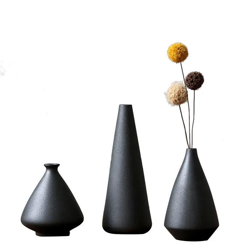 Nordic Black Ceramic Vase Jingdezhen Creative Home Decor for Living Room TV Cabinet Dried Flower Arrangement Ornament