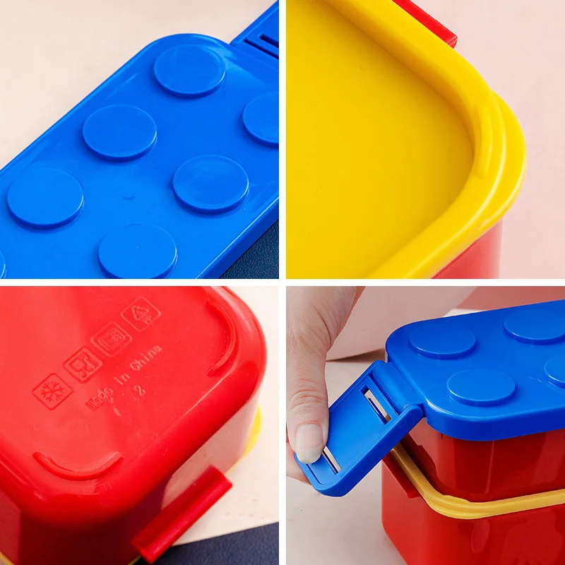 Double Layer Building Block Lunch Box Portable Bento Box for Outdoor Picnic Fruit Salad Storage Container Student Dinnerware