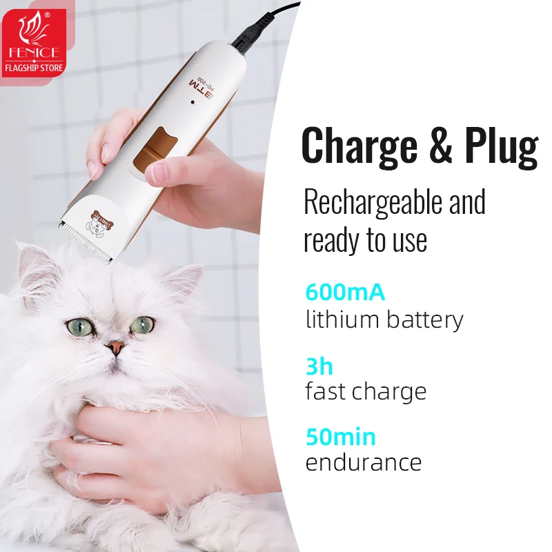 Fenice Rechargeable Electrical Pet Clipper Machine Grooming Animals Haircut Trimmer and Blade Set Low Noice