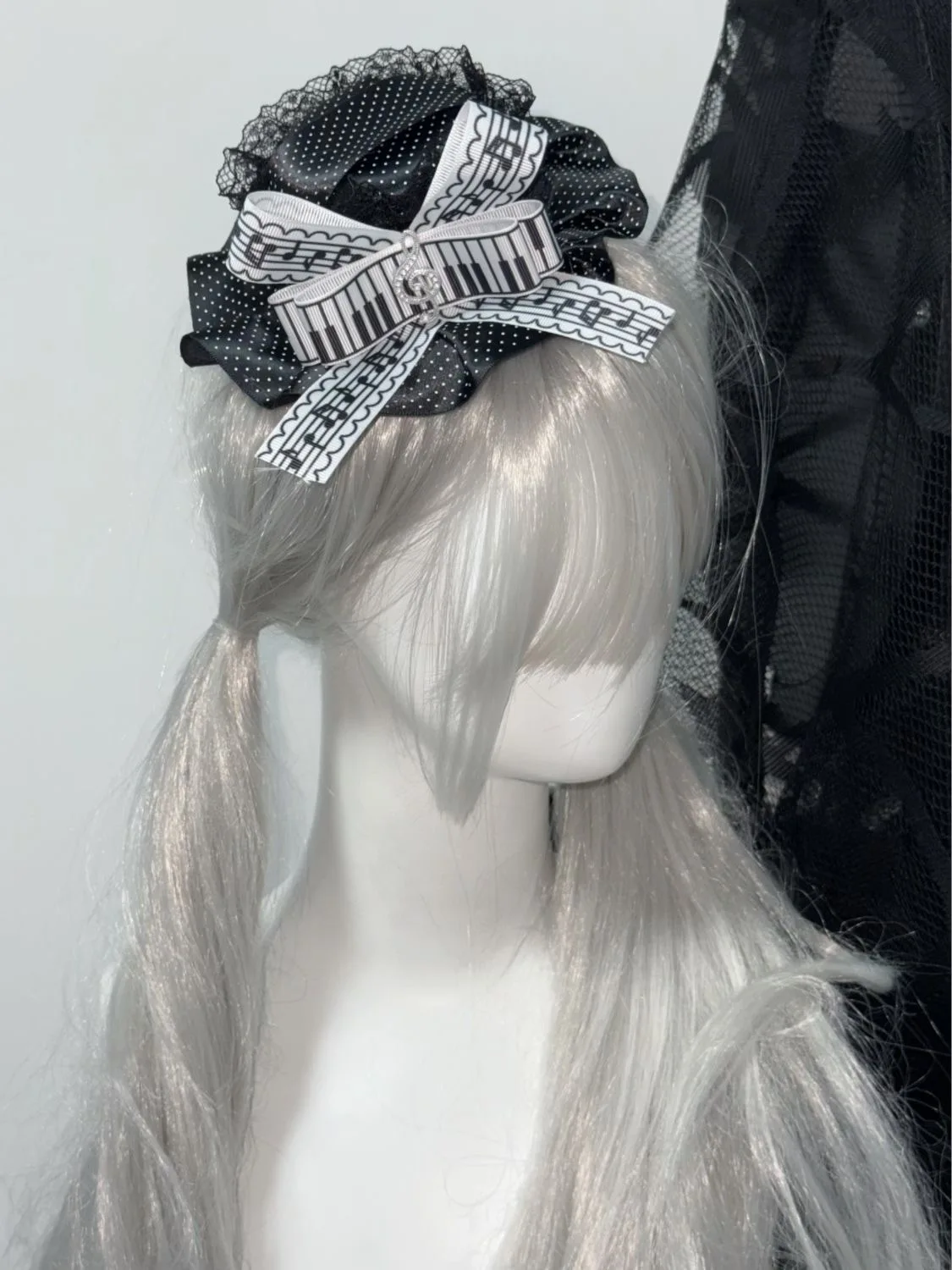 Y2K Original fait à la main gothique Piano clé Notes Lolita dentelle à pois Mini haut-de-forme pince à cheveux accessoire