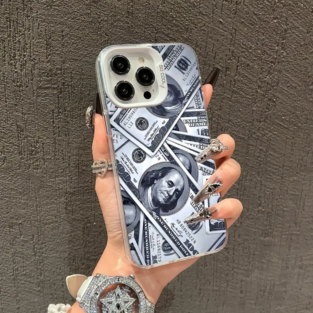 

USD Dollar White Translucent Mobile Phone Case for iPhone 17 16 15 14 13 12 11 X XR XS Air Pro Max Plus Colorful Cover