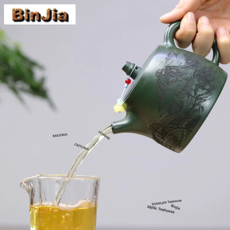 460ml Boutique Yixing Purple Clay Teapots Handmade Han Duo Pot Raw Ore Dark Green Mud Kettle Zisha Tea Set Accessories Gifts