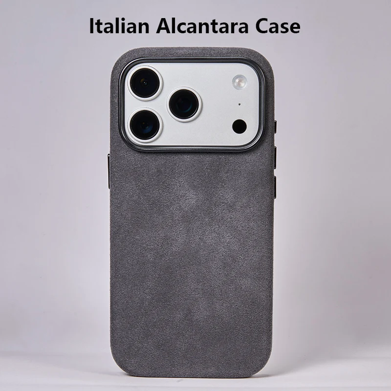 

Italian Alcantara Case for iPhone 17 Pro Max Soft Leather Phone Back Cover for iPhone 17 Pro Magnets For MagSafe Grey Blue