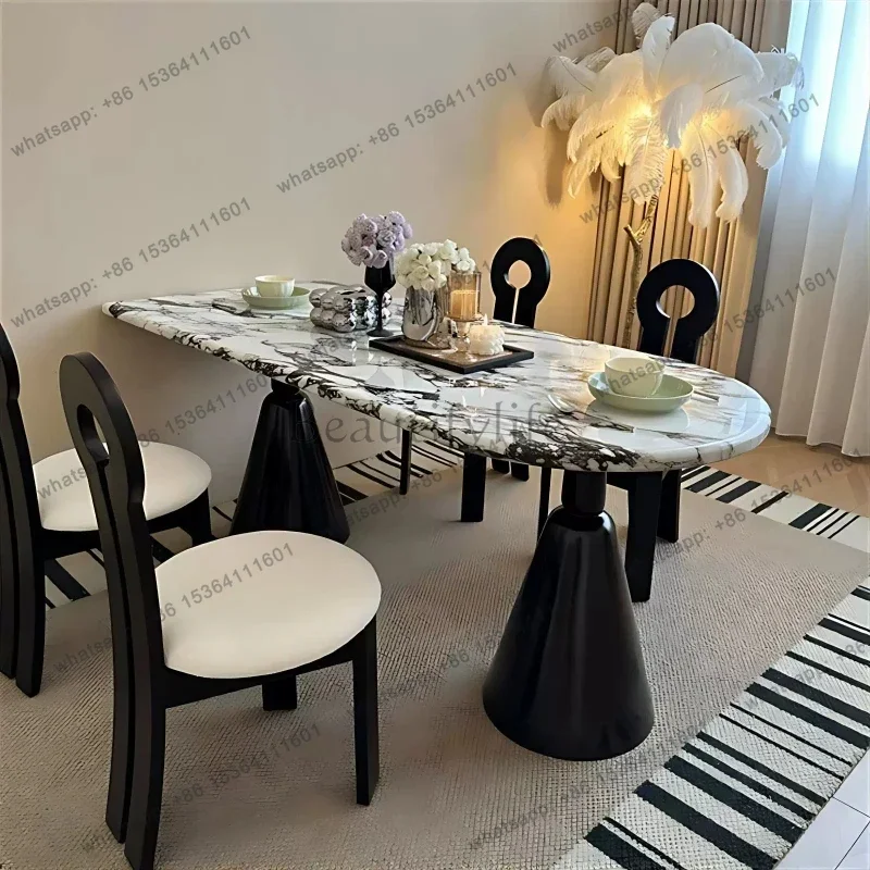 French retro rock slab dining table minimalist against the wall island dining table light luxury home desig diningroom furniture
