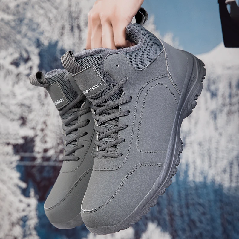 

Men Snow Boots Winter Plush Warm Cotton Boots Waterproof Leather Boots for Men Outdoor Non Slip Trekking Boot Casual Ankle Botas