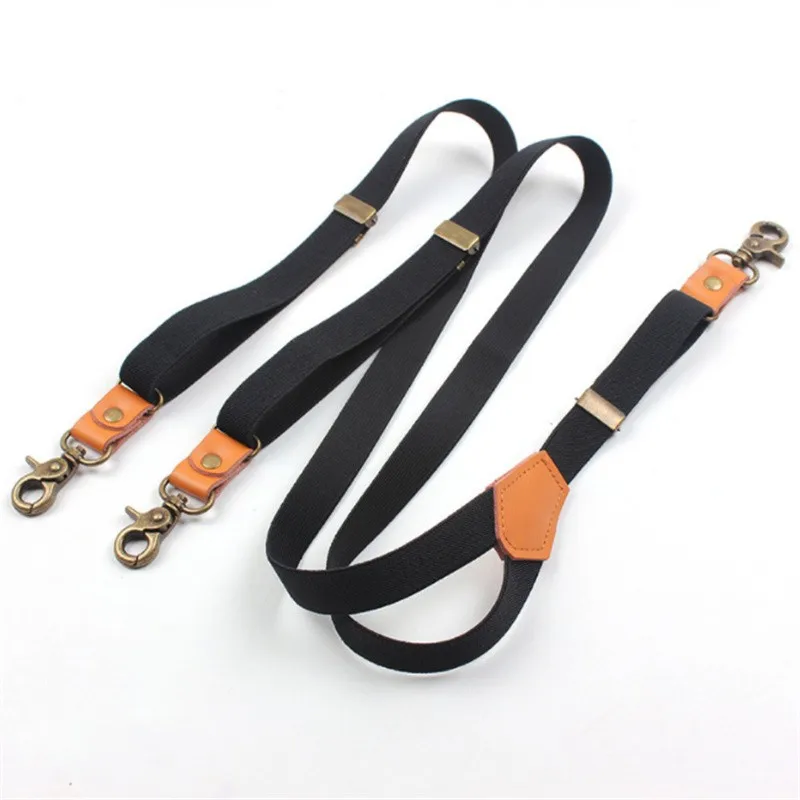 Винтажные коричневые полосатые бронзовые подтяжки с 3 крючками из искусственной кожи, пряжка премиум-класса, гибкие мужские и женские подтяжки