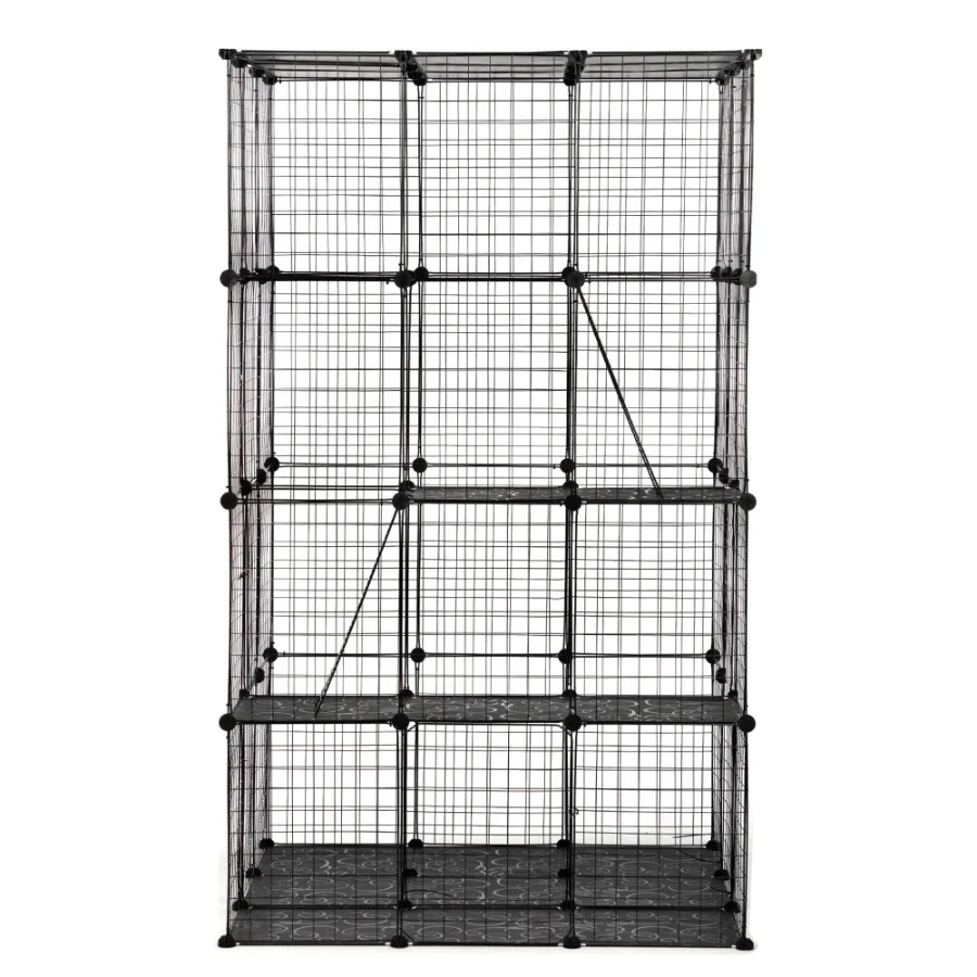 Jaula para gatos de alambre de 3 niveles Perrera grande Parque infantil 3 plataformas Escaleras de 3 rampa 4 puertas 42 x 42 x 72 Negro