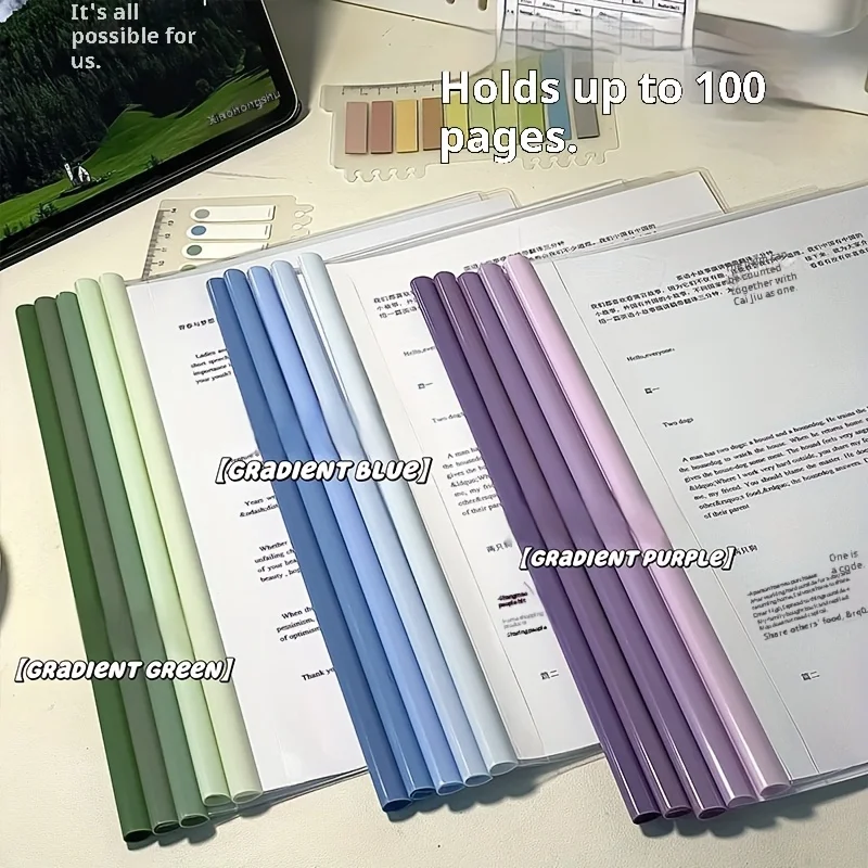 

10PCS/Pack A4 Gradient Pull Rod Clip, Transparent Large Capacity Lever Clip, Student Document Storage Binder with Pull Rod