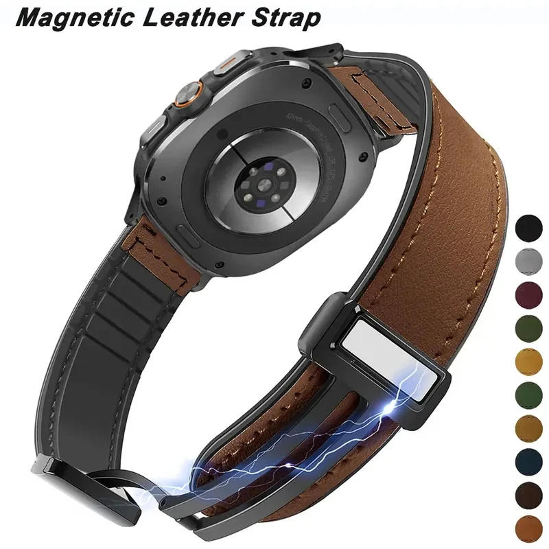 Pulseira de silicone de couro magnético para samsung galaxy watch ultra 47mm pulseira esportiva correa band