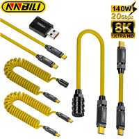 NNBILI USB 3.2 20Gbps USB C to Type C ThunderBolt 3 Spring Retractable Cable PD3.1 140W 5A USB-C Cord For MacBook Samsung Xiaomi