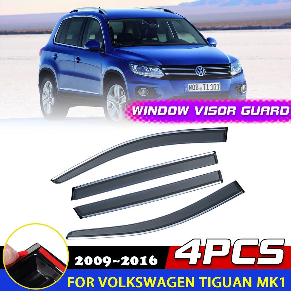 

4pcs Car Windows Visor for Volkswagen VW Tiguan 5N MK1 2009~2016 Guard Deflector Awnings Sun Rain Eyebrow Sticker Accessories