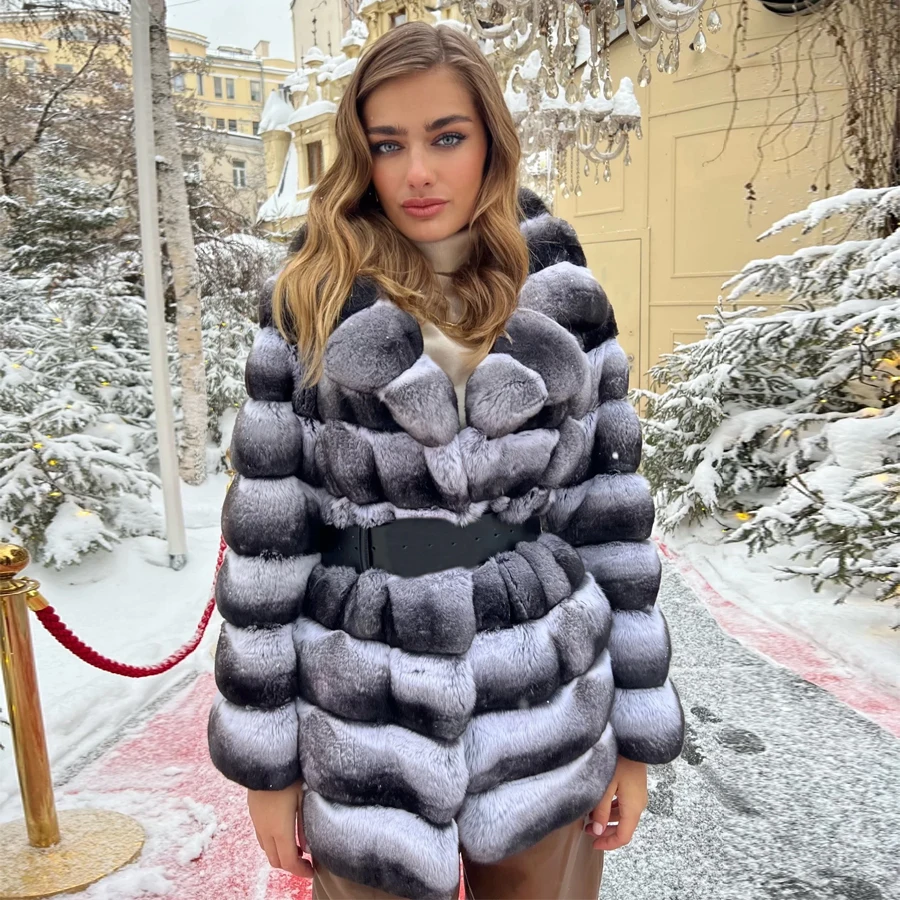 Winter Coat For Women Real Rex Rabbit Chinchilla Fur Jacket Women\'s Fur Coat Fashion Best Seller