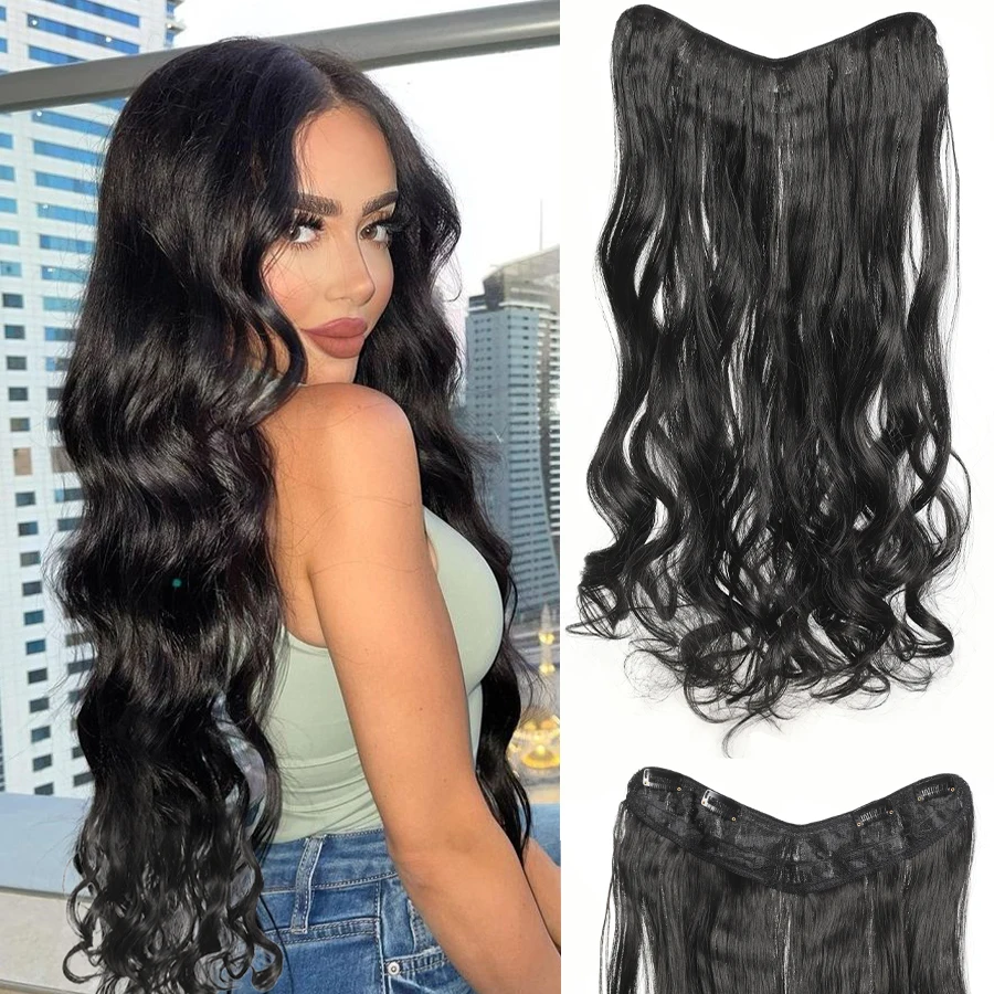 

V-shaped hair extensions Invisible Long Wave Synthetic Hair Extensions Piece Hair Volume Booster for Women - Thick and Looking H