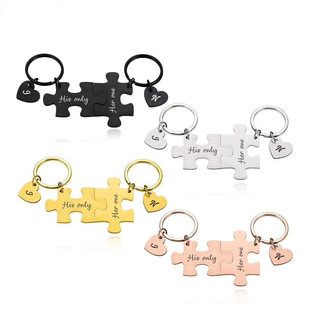 2023 New 2PCS Customized Couple Keychain Personalized Puzzle Shape Gift for Girlfriend Boyfriend Husband Wife Gift