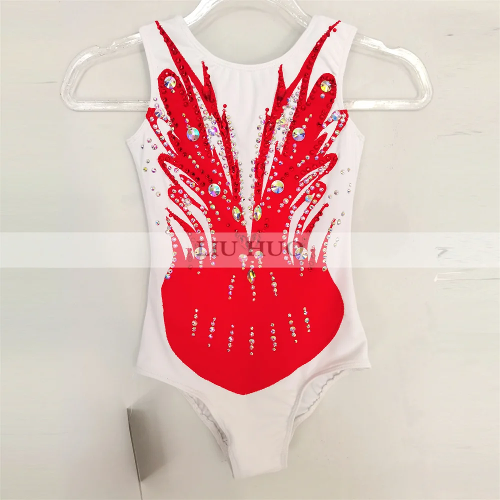 LIUHUO Rhythmic Gymnastics Leotard Aerobics Adult Women Girl Costume Performance Competition Dance Dress Sleeveless Red Children