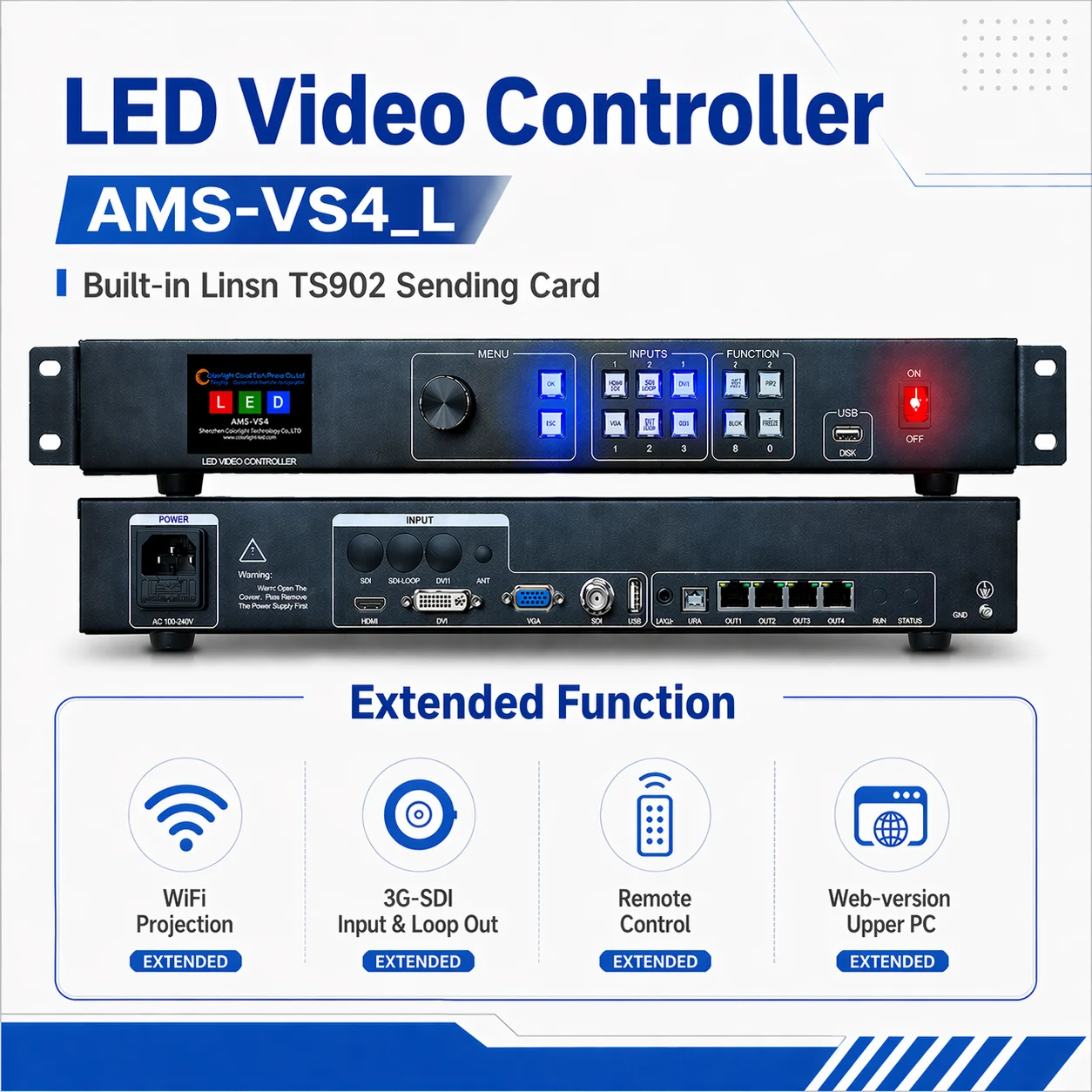 

AMS VS4 LED Video Controller 5 Channel Built in Sending Card Seamless Switching 4 RJ45 Gigabit Ports