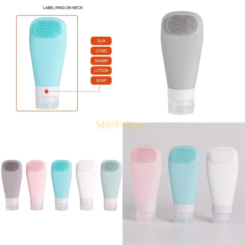 M89F Silicone Travel Bottle with Brush Container Shampoo Tubes Leak Proof Refillable Liquid Holder for Lotion Soap Cream