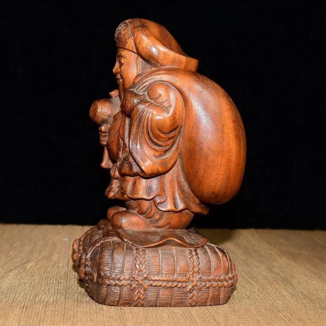 Hand Carved Wood Daikokuten Immortal Man Statue Figurine Desktop Ornaments Home Decoration Crafts Tea Pet Decor