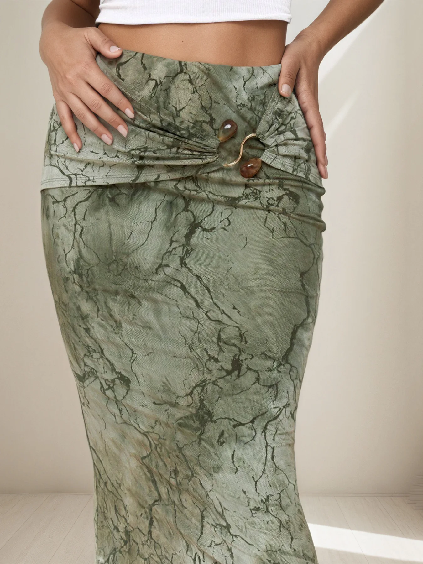 Gtpdpllt Elegant Floral Print Long Skirt Vintage Low Rise Skinny Long Skirts For Women Autumn All-match Skirts Lady Y2K Clothes